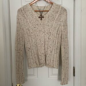 Vintage Dressbarn Marbled Waffle Knit V Neck Sweater